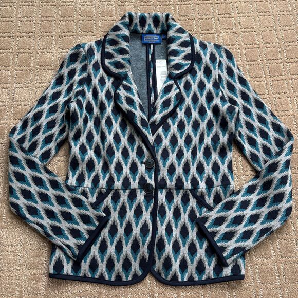 Pendleton Blazer Women Petite Geometric Diamond Southwestern Tribal Cotton Soft - Picture 1 of 8